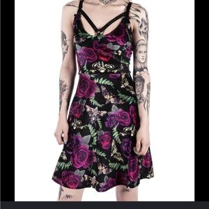 Killstar Lydia Nightlife Dress – Death Moth & Rose Print – Size L